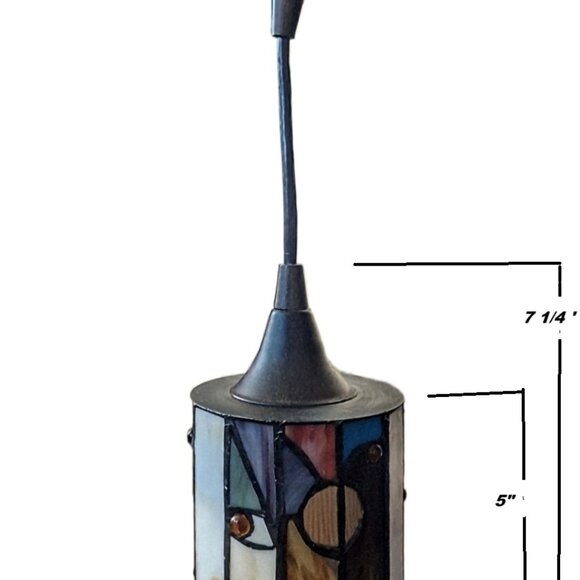 Mid 20th Century Leaded Red, Amber, & Slag‎ Glass Hanging Pendant Lamp - Picture 9 of 10